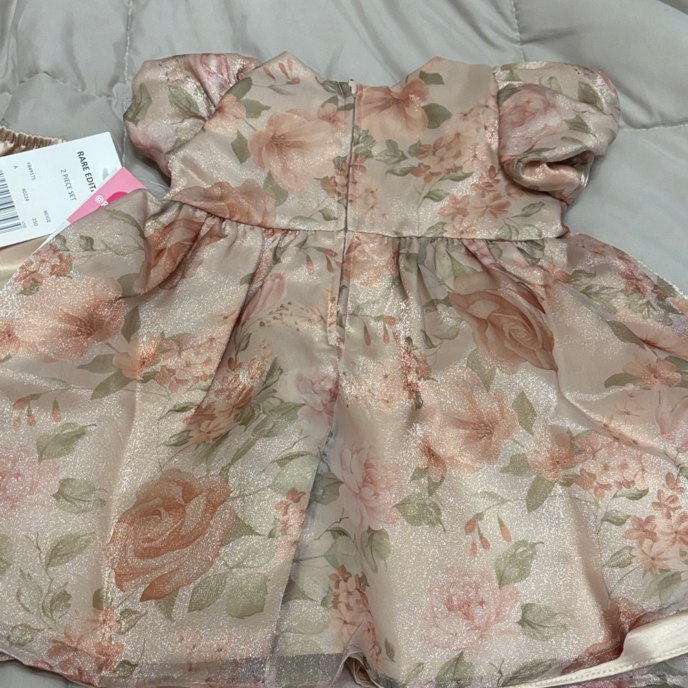 Brand New Rare Editions Pink and Cream Floral Dress Easter size 24 months - Picture 5 of 9